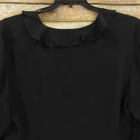 Ann Taylor Black Split Front Tie Collar Silk Cover M - Picture 11 of 15